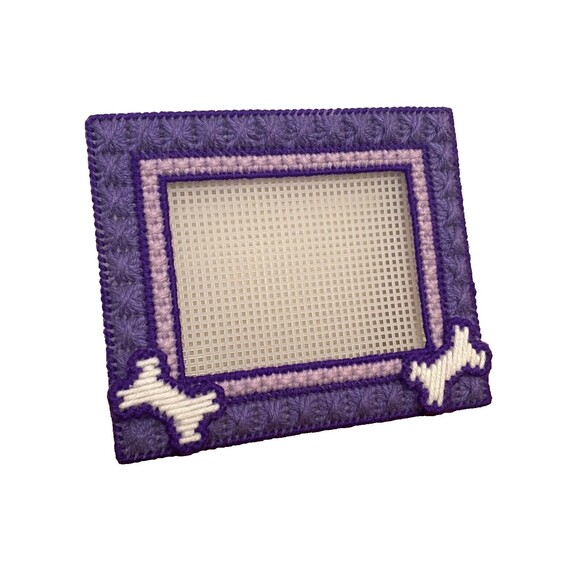 Handmade Needlepoint Plastic Yarn TREAT BOX & PHOTO FRAME Dog Puppy Retriever - Picture 10 of 13